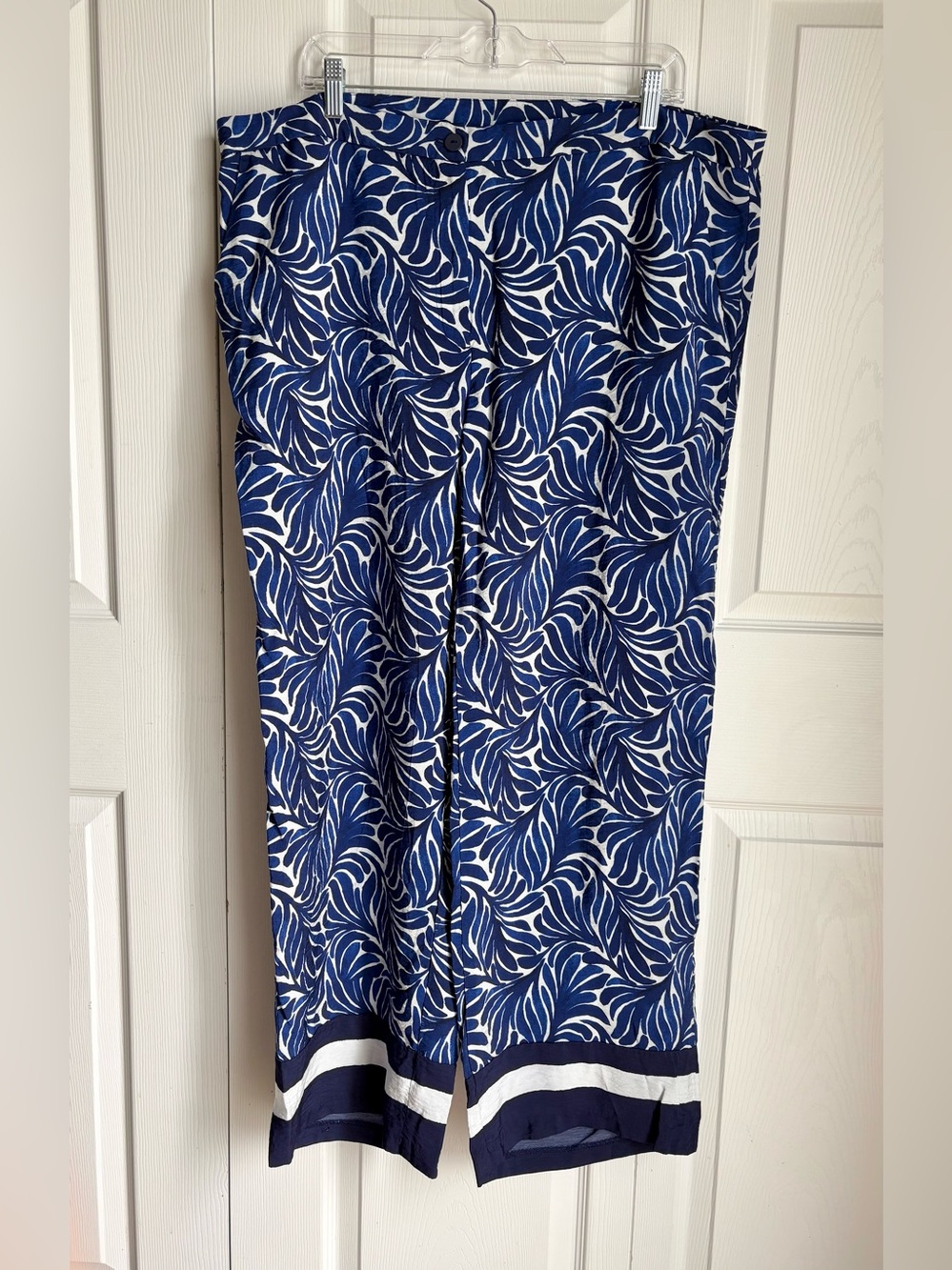 H&M Blue Floral Summer Trousers Wide Viscose Beach Wide Leg size US 20 Waist 40”